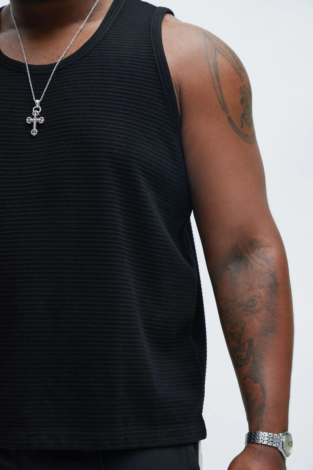 Athens Rib Textured Relaxed Tank - Black