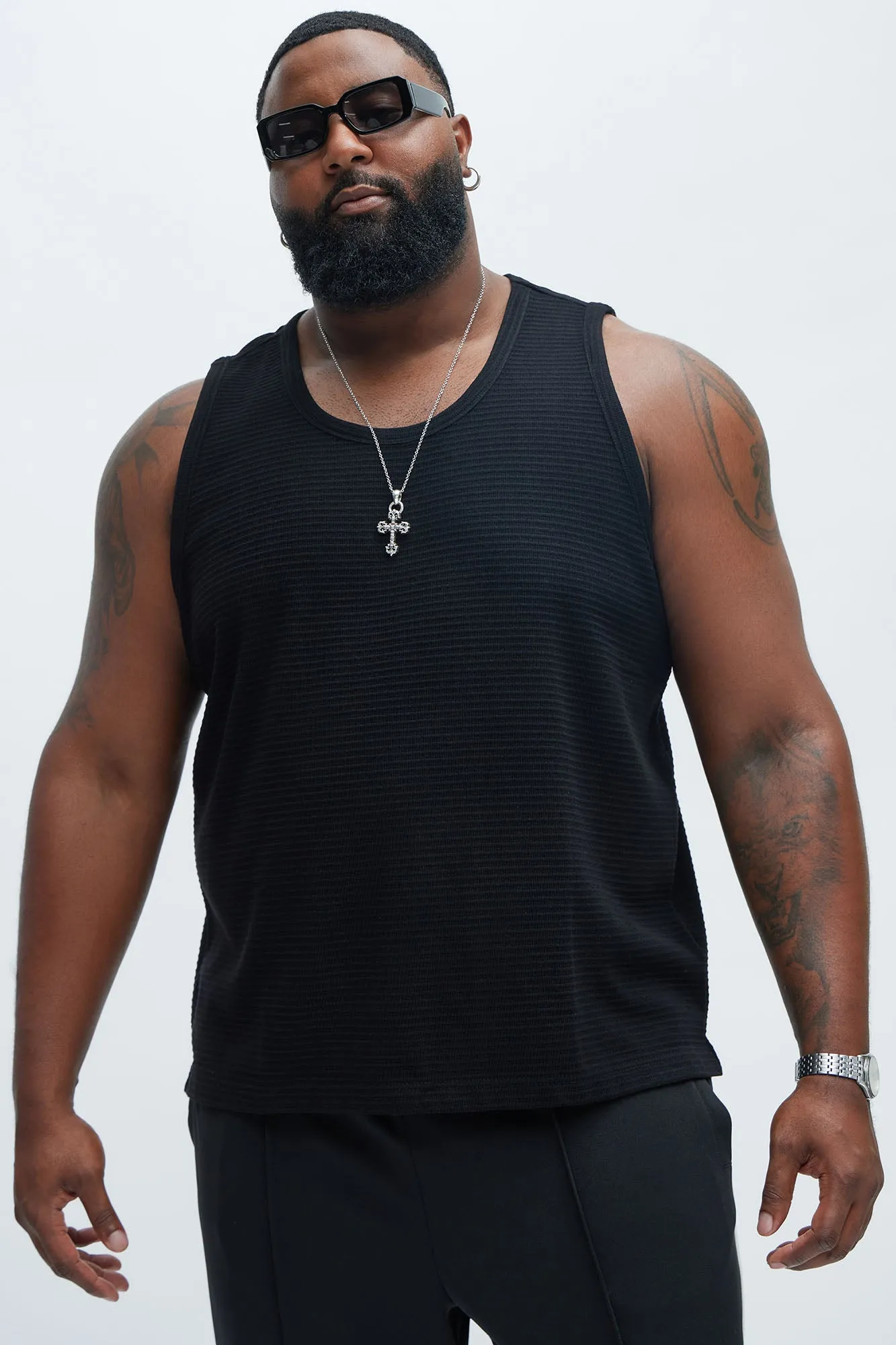 Athens Rib Textured Relaxed Tank - Black