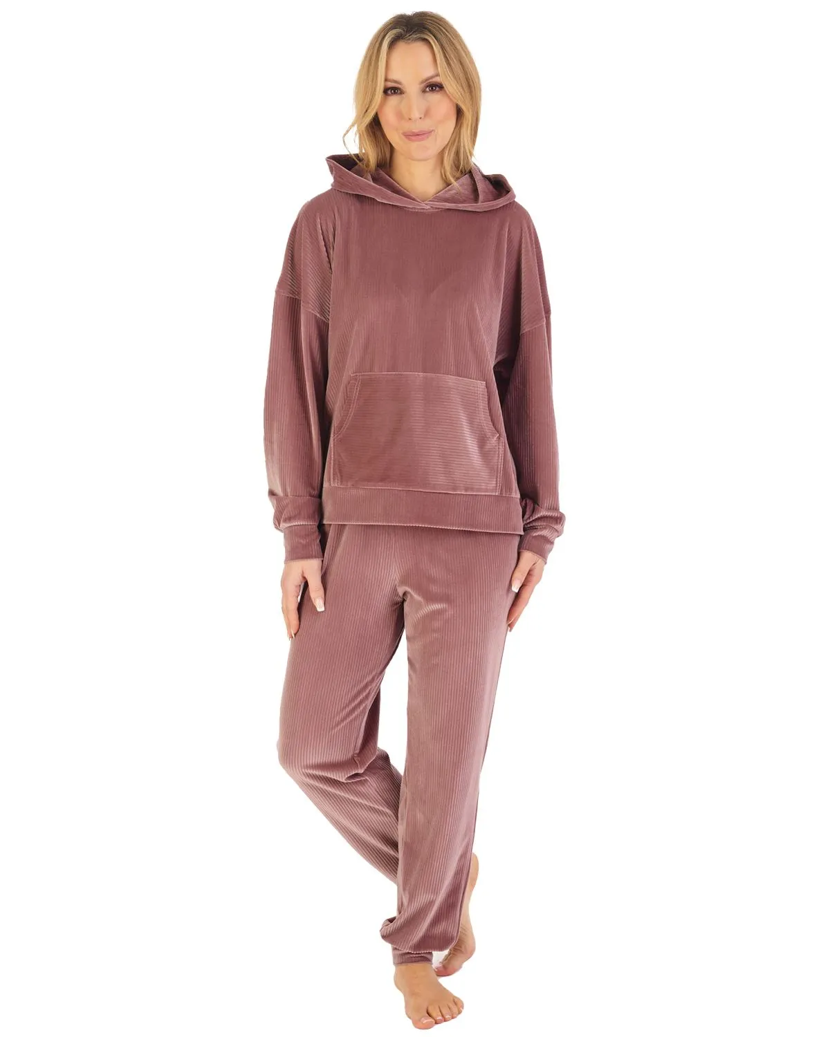 Gasp Womens Lounge Velour Stripe Hooded Pyjamas