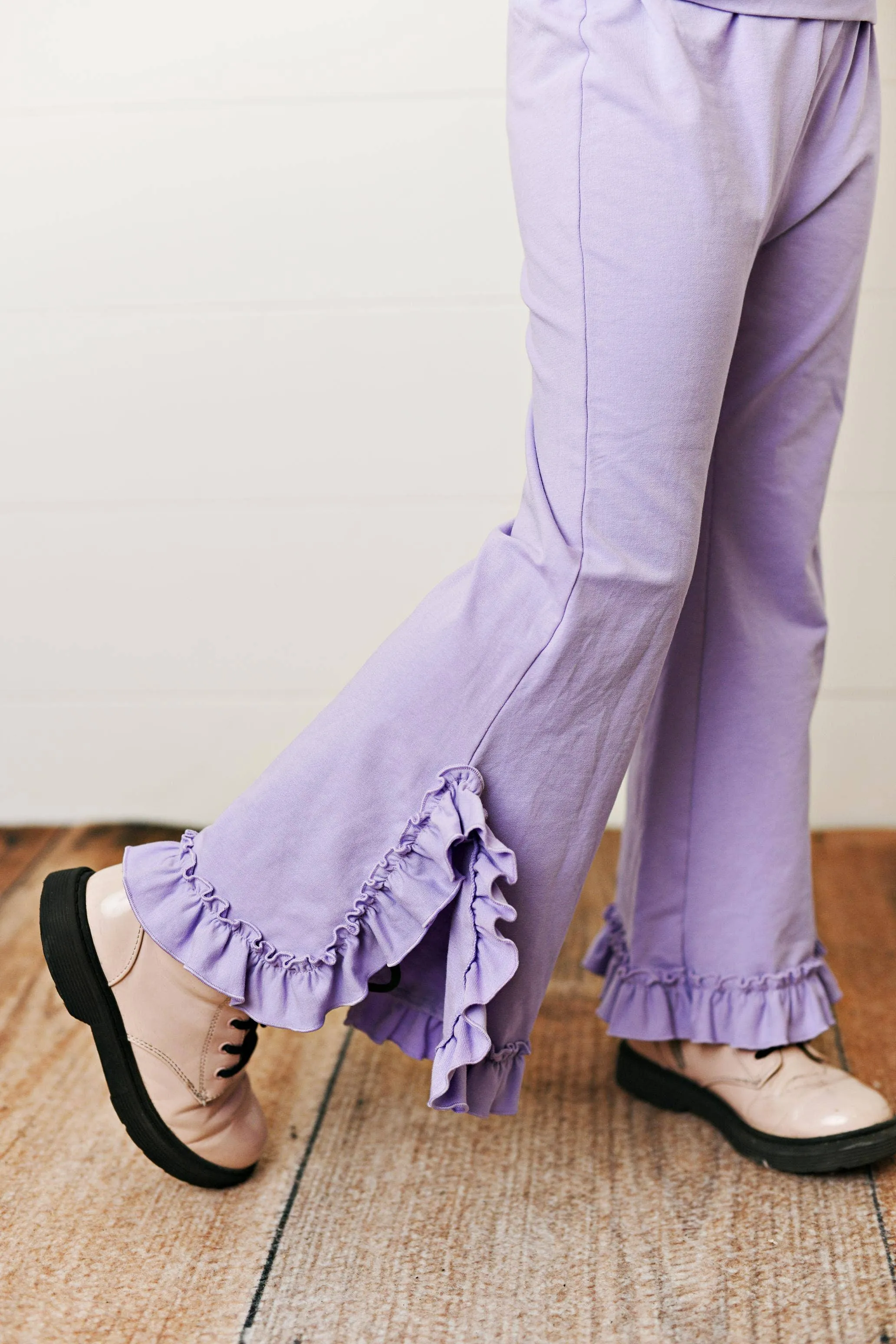 Kids Lavender Hooded Ruffle Pocket Lounge Set: