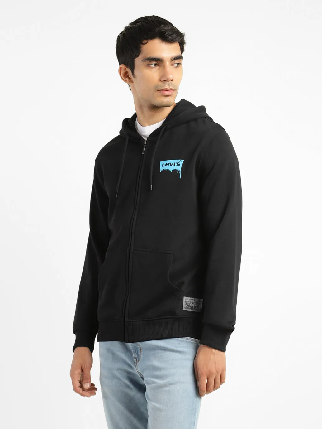 Men's Solid Black Hooded Sweatshirt