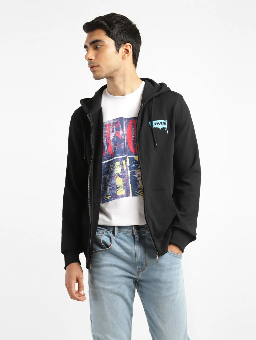 Men's Solid Black Hooded Sweatshirt