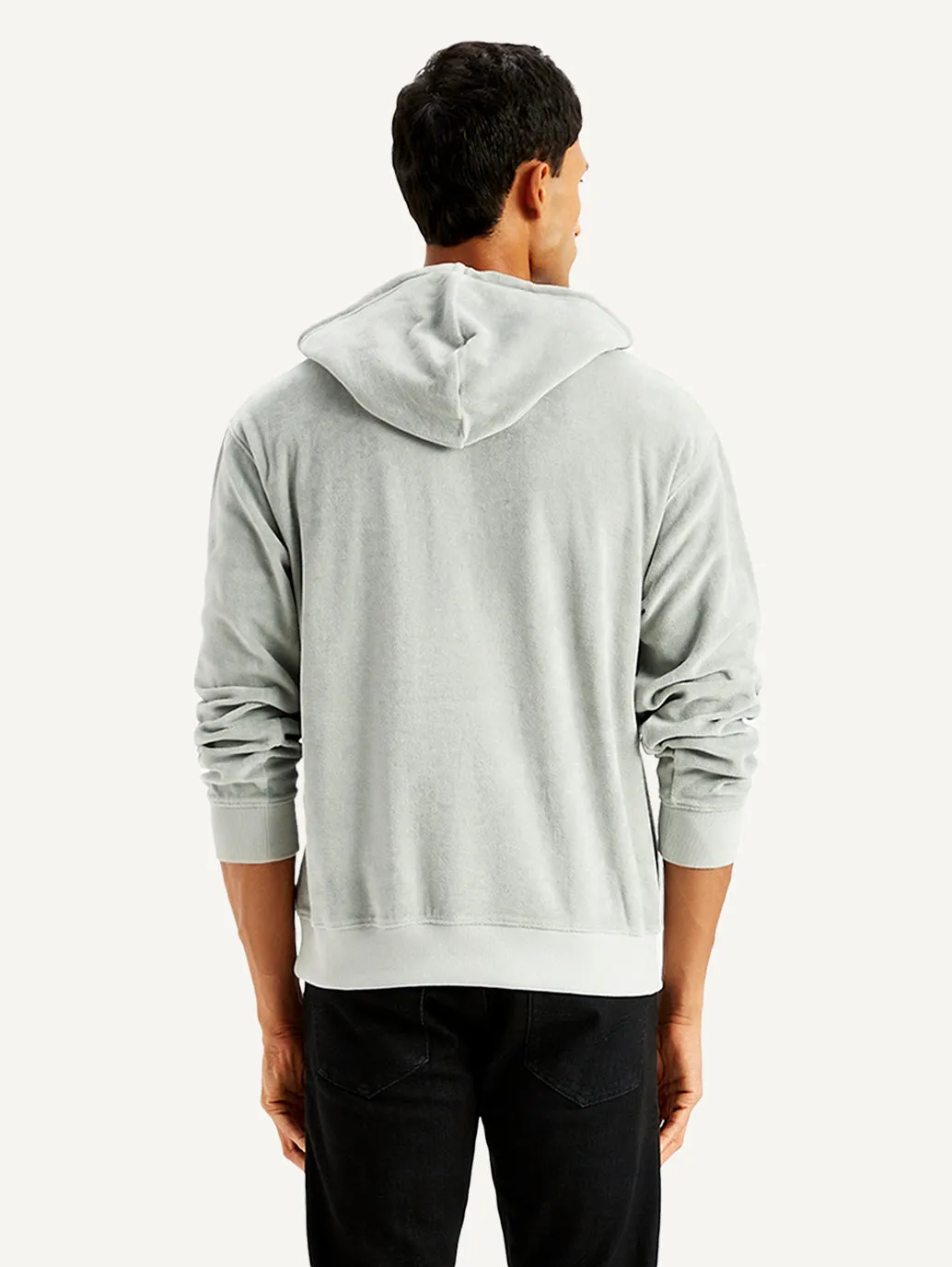 Men's Solid Light-Grey Hooded Sweatshirt