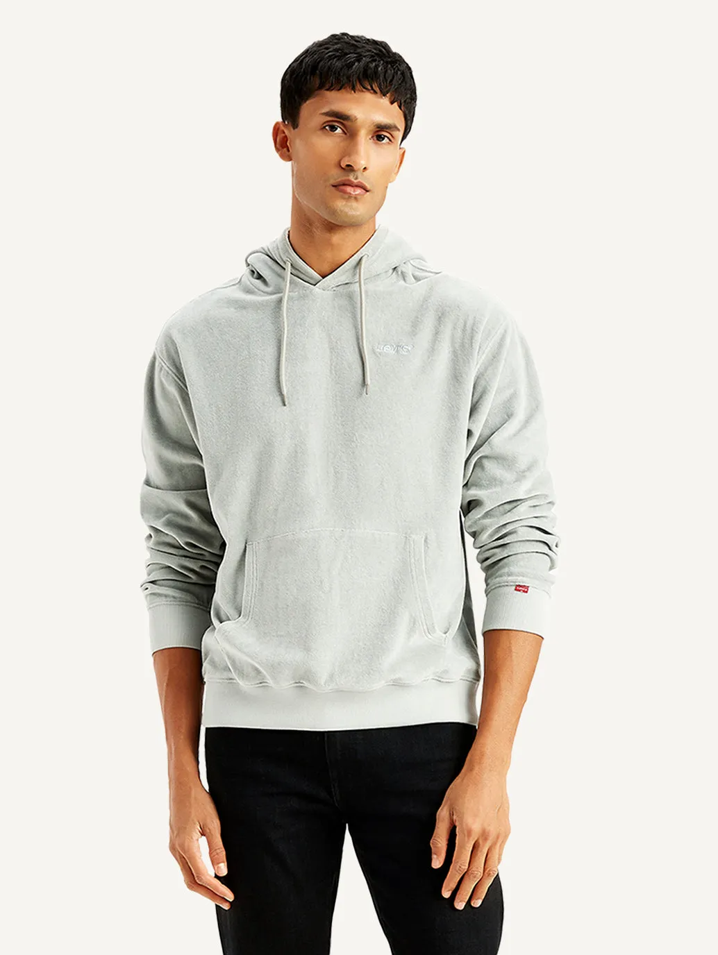 Men's Solid Light-Grey Hooded Sweatshirt