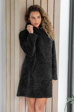 Metallic Cosy Fleece Hoodie-BLACK