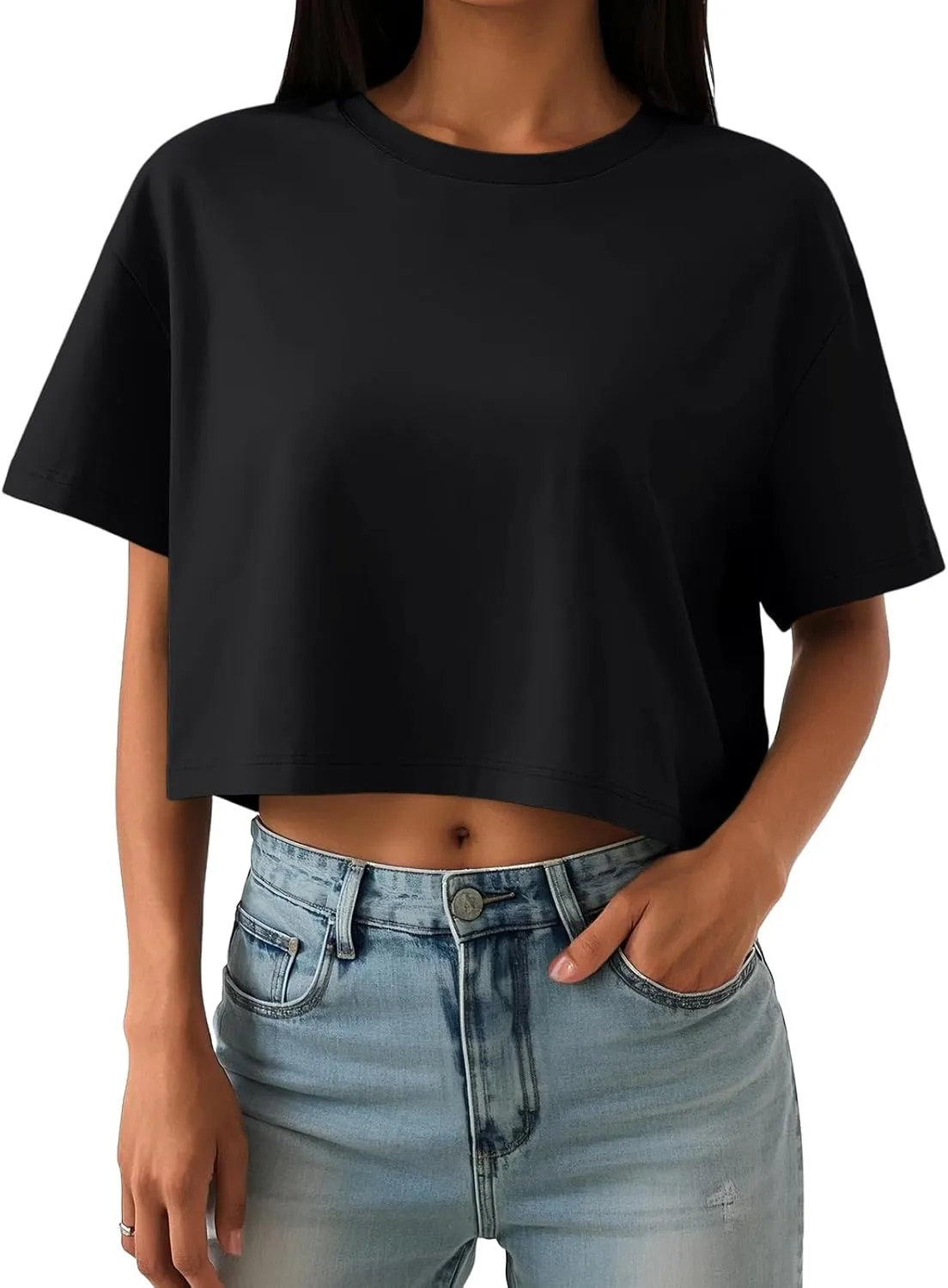 Trendy Queen Womens Crop Tops Oversized Workout Tshirts Short Sleeve Tees Summer Spring 2025 Casual Trendy Fashion Clothes