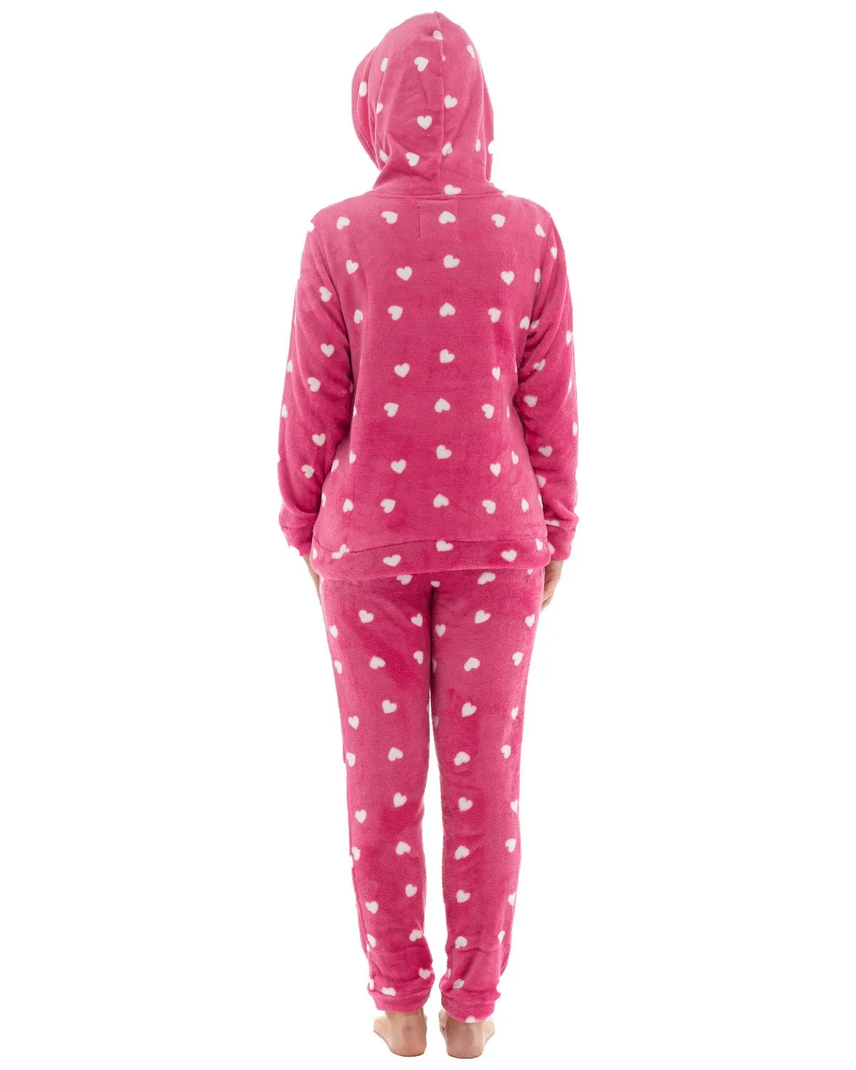 Womens Heart Print Hooded Fleece Pyjamas