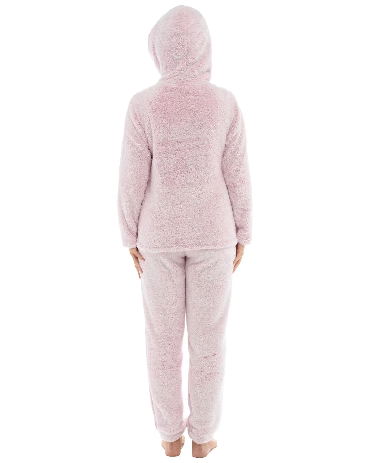 Womens Long Pile Fleece Hooded Pyjamas