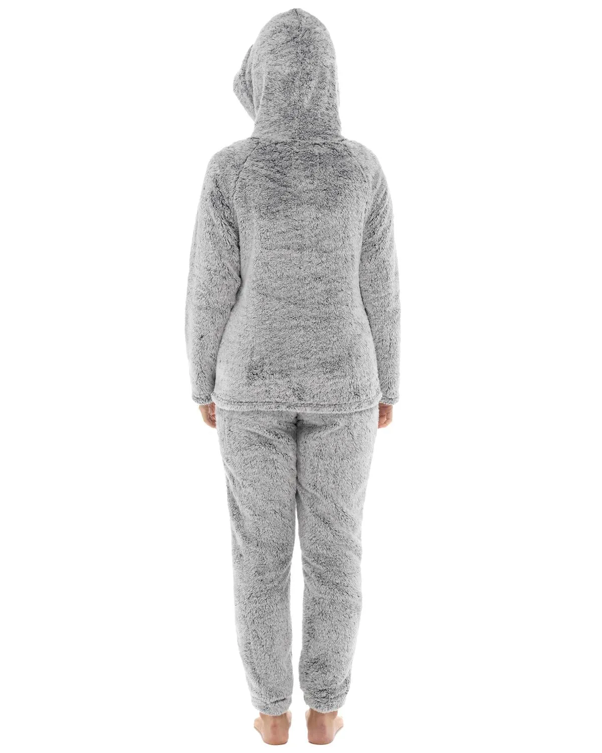 Womens Long Pile Fleece Hooded Pyjamas