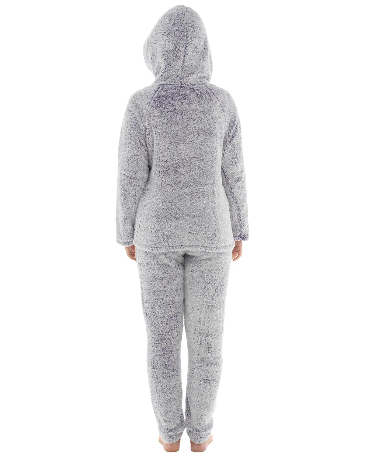 Womens Long Pile Fleece Hooded Pyjamas