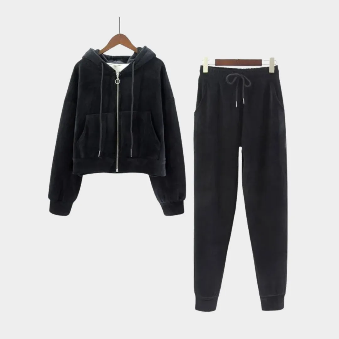 Womens Velvet Tracksuit  Hooded Sweatshirt & Jogging Pants - Multiple colours