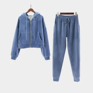 Womens Velvet Tracksuit  Hooded Sweatshirt & Jogging Pants - Multiple colours