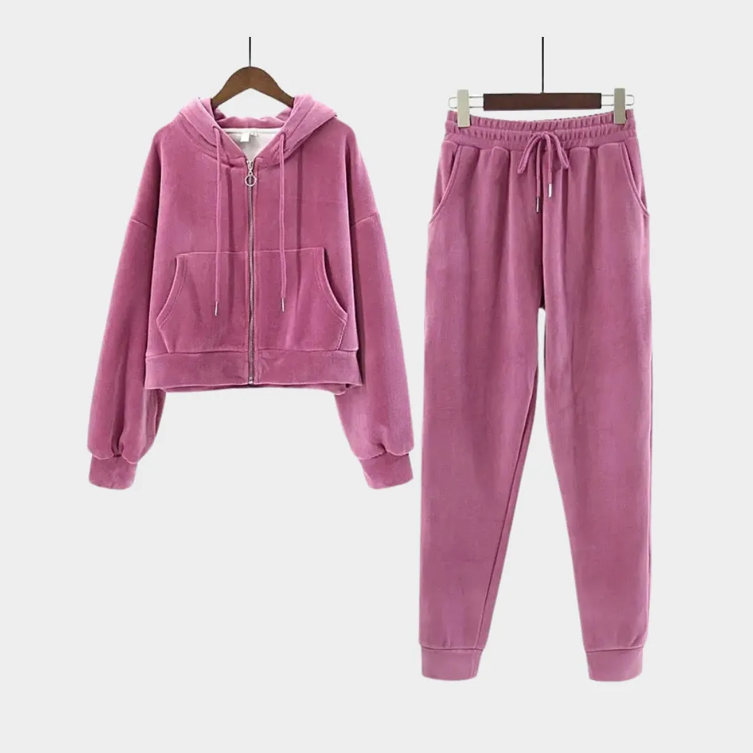 Womens Velvet Tracksuit  Hooded Sweatshirt & Jogging Pants - Multiple colours
