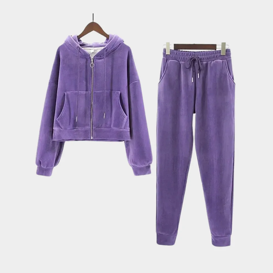 Womens Velvet Tracksuit  Hooded Sweatshirt & Jogging Pants - Multiple colours