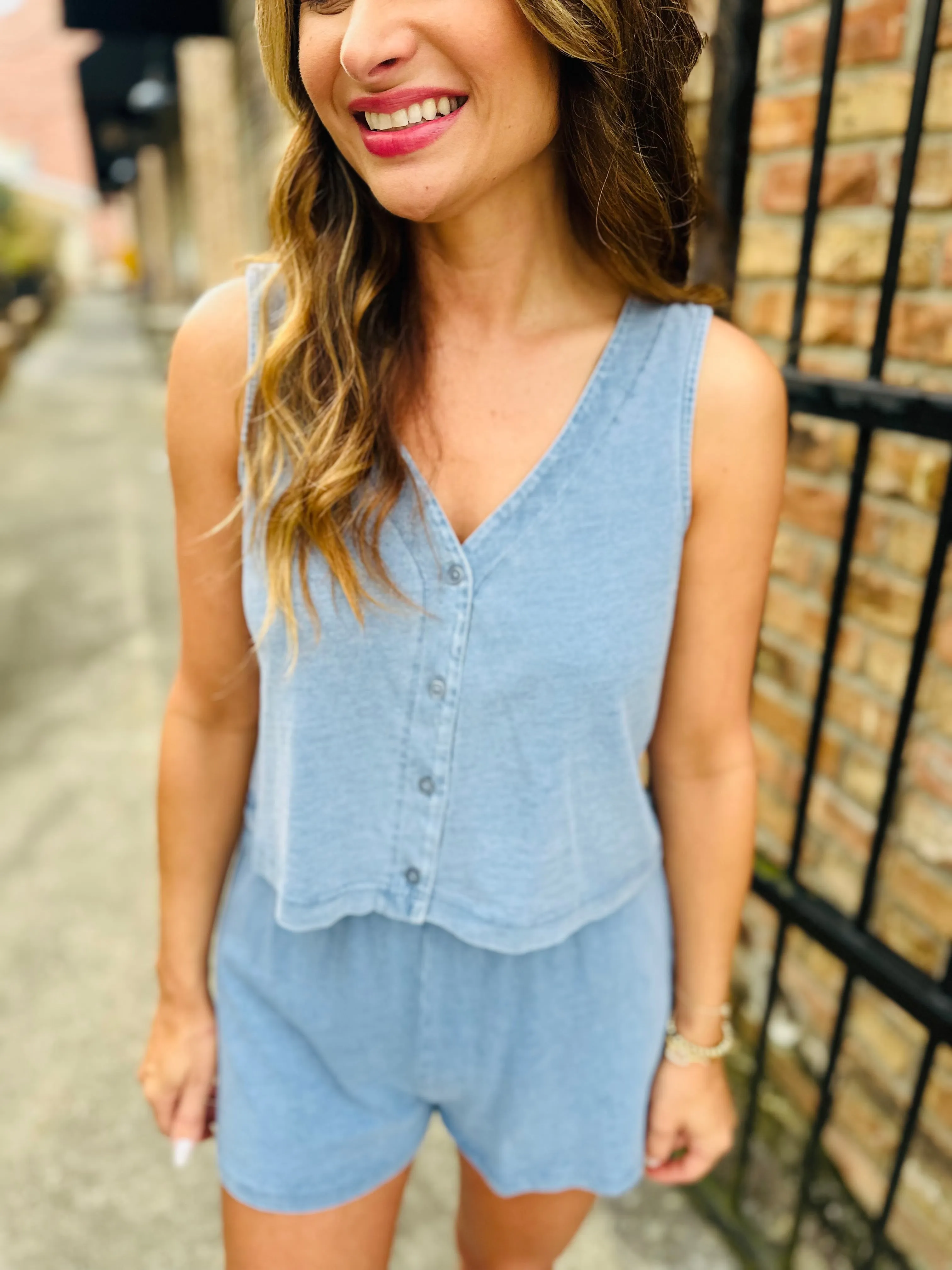 Z Supply Solace Jersey Denim Tank- Med Indigo