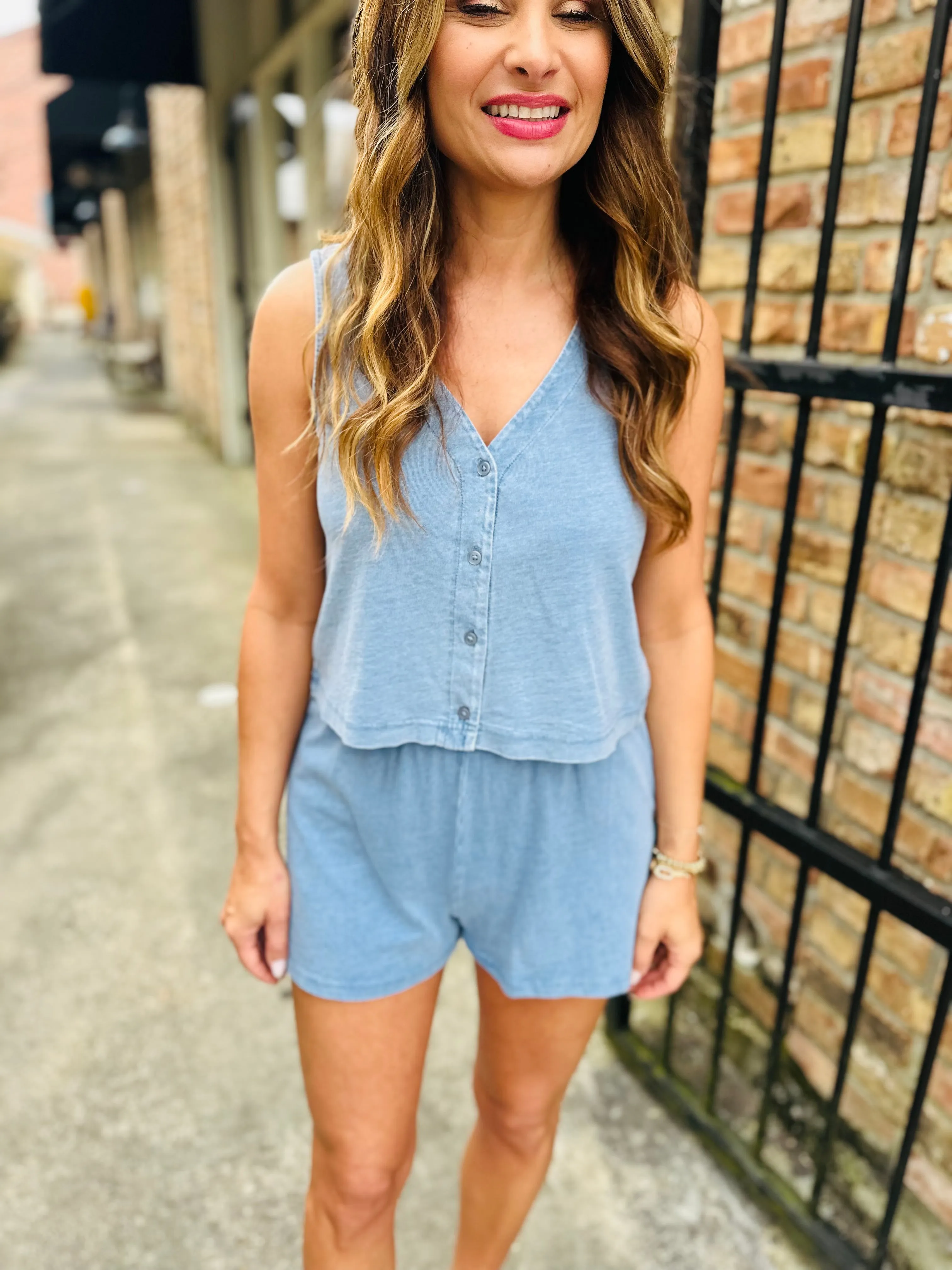 Z Supply Solace Jersey Denim Tank- Med Indigo