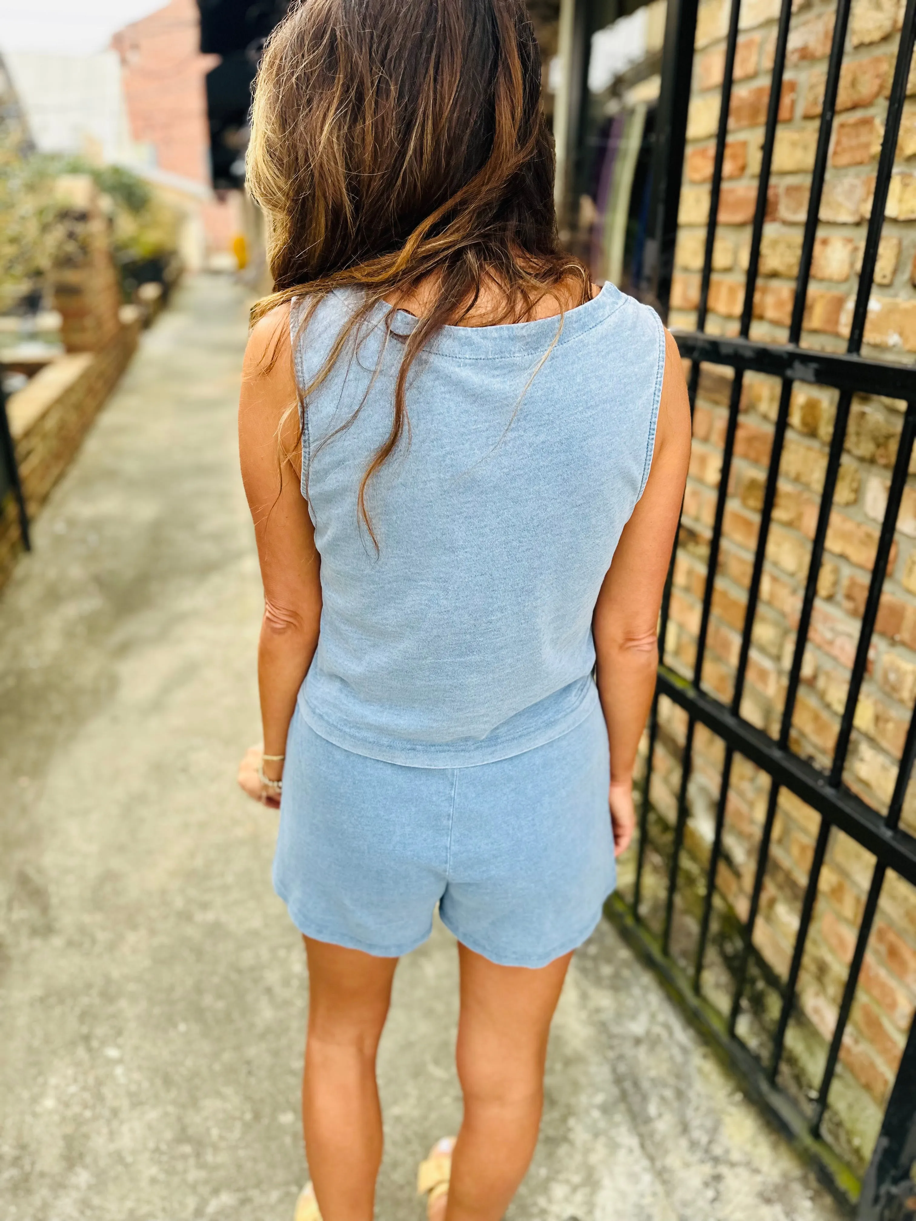 Z Supply Solace Jersey Denim Tank- Med Indigo